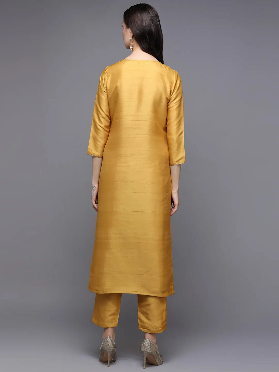 Yellow Silk Embroidered Kurta Set | Indian Women's Kurta Sets