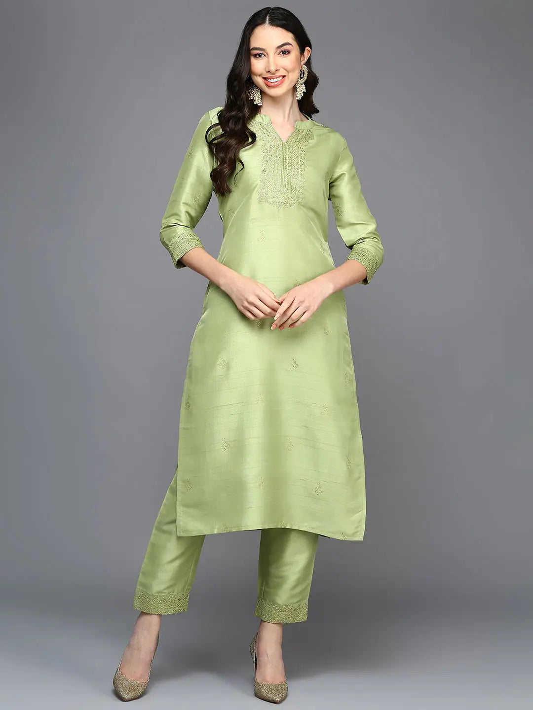 Embroidered Pink Silk Blend Kurta Set | Women's Indian Kurta