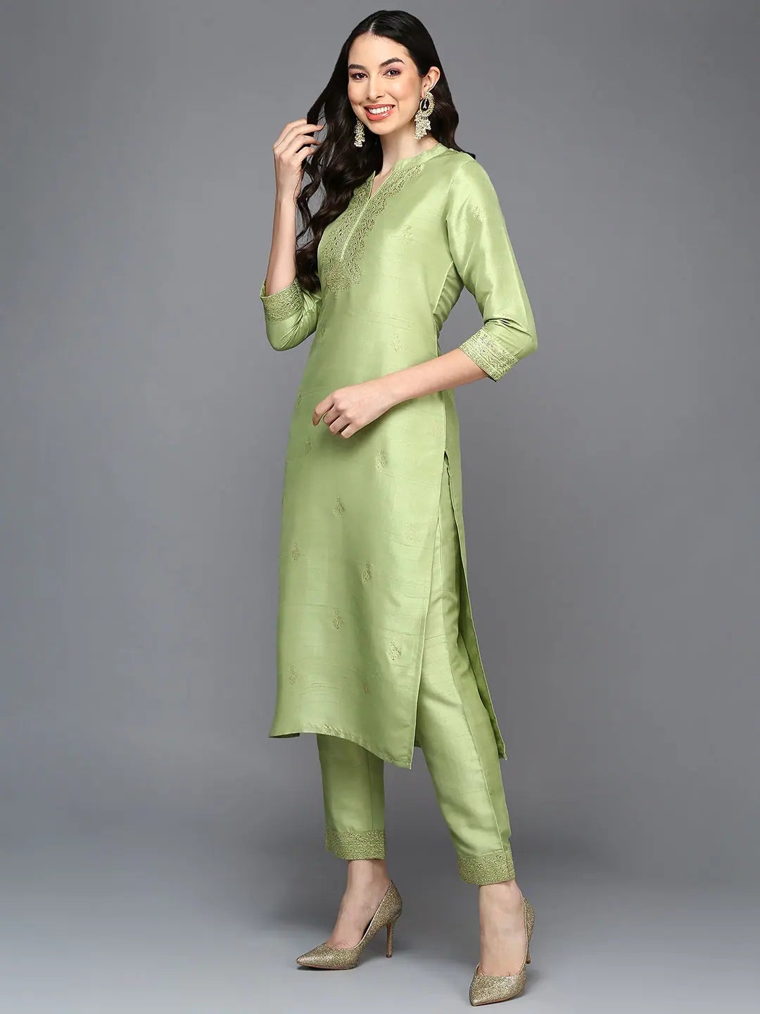 Embroidered Pink Silk Blend Kurta Set | Women's Indian Kurta