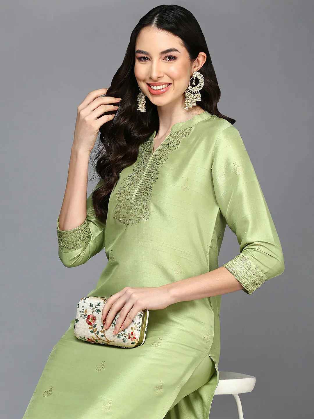 Embroidered Pink Silk Blend Kurta Set | Women's Indian Kurta