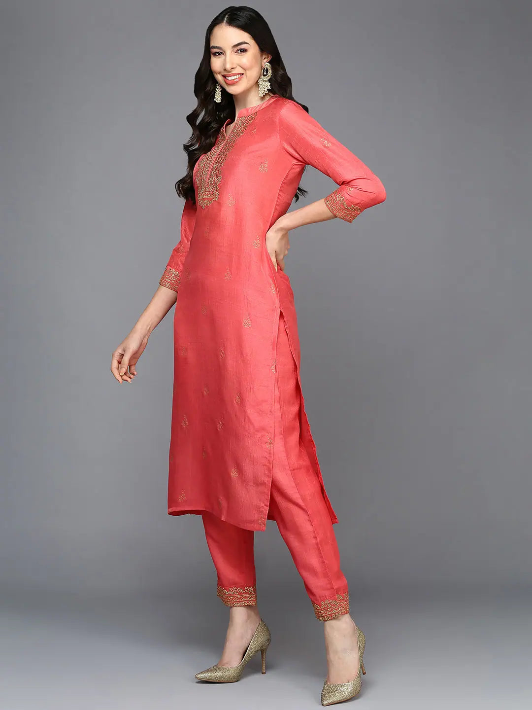 Pink Silk Blend Embroidered Kurta Set | Women's Indian Fashion