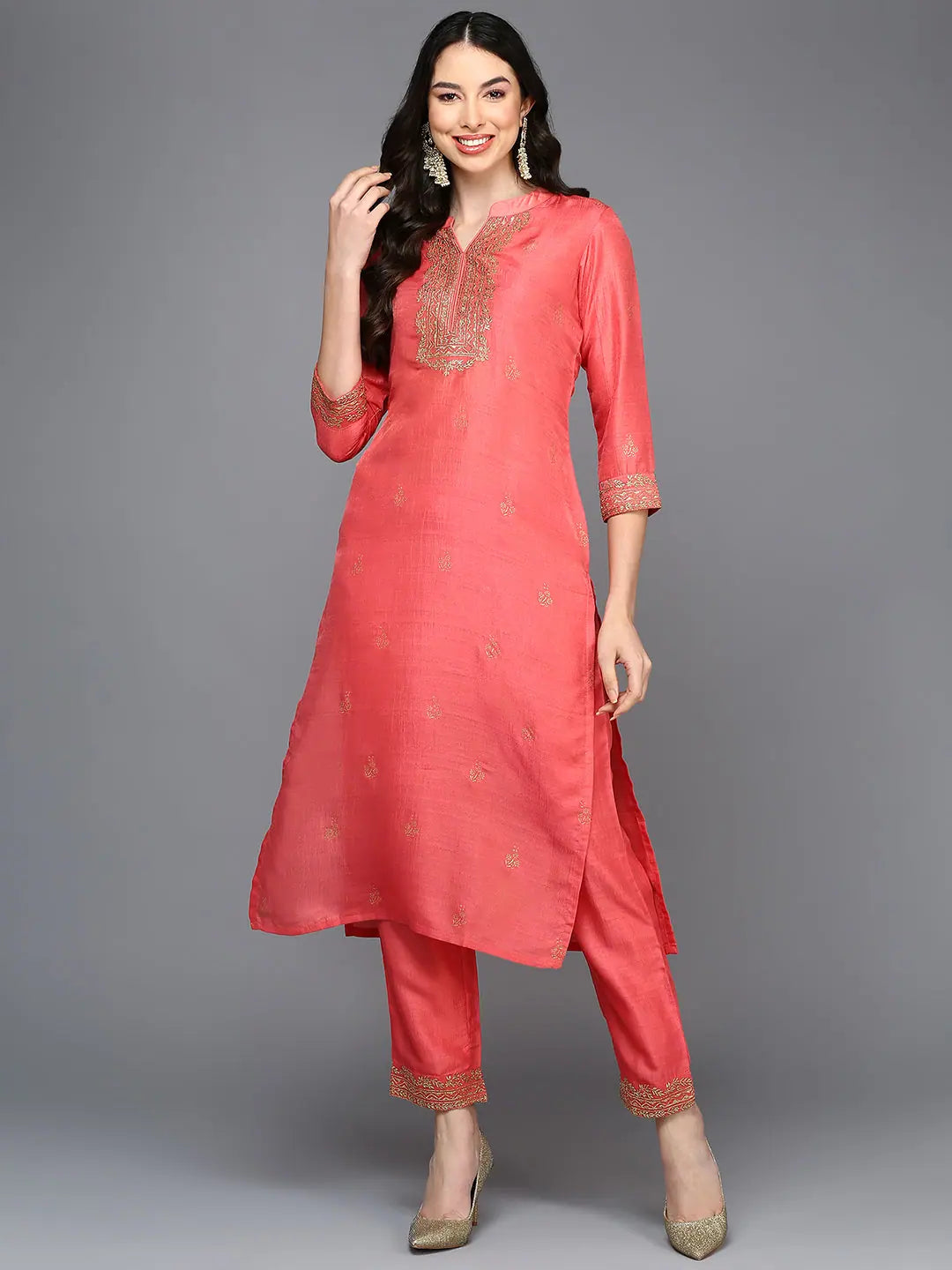 Pink Silk Blend Embroidered Kurta Set | Women's Indian Fashion