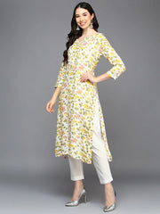 Viscose Rayon White Floral Printed Straight Kurta-VCK9411