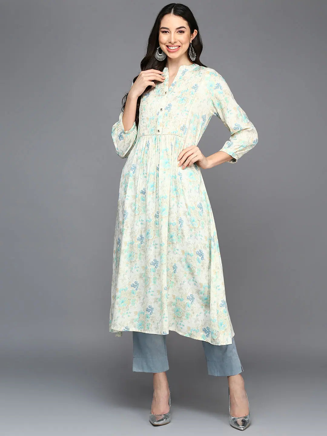 Floral Printed Flared Kurta-VCK9418 | Indian Kurtis for Women