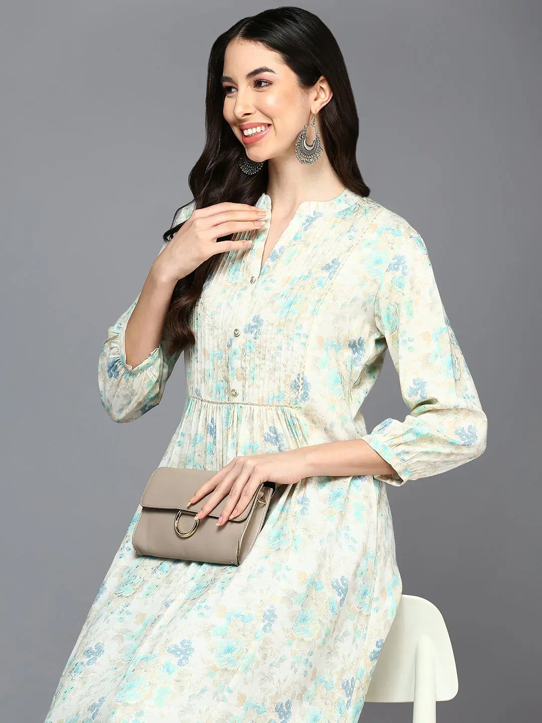 Floral Printed Flared Kurta-VCK9418 | Indian Kurtis for Women