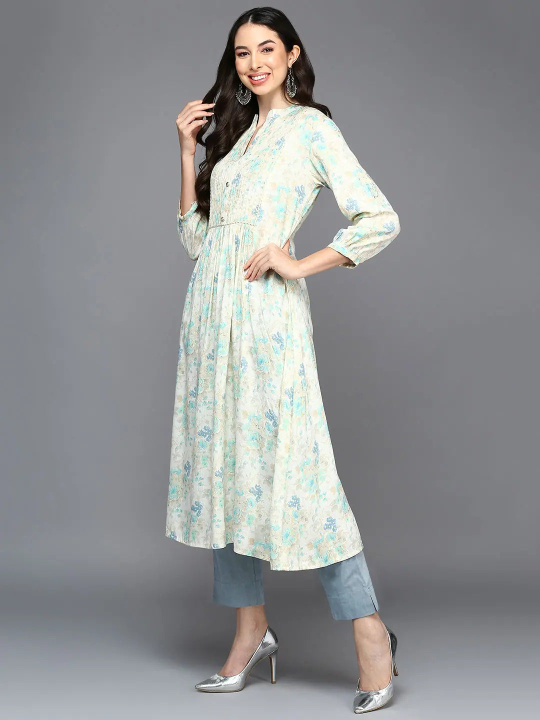 Floral Printed Flared Kurta-VCK9418 | Indian Kurtis for Women