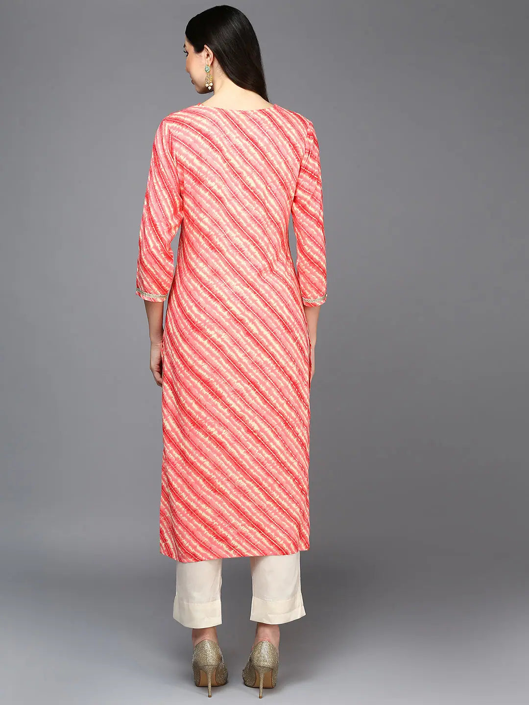 Peach Leheriya Printed Indian Kurta - Viscose Kurtas Online
