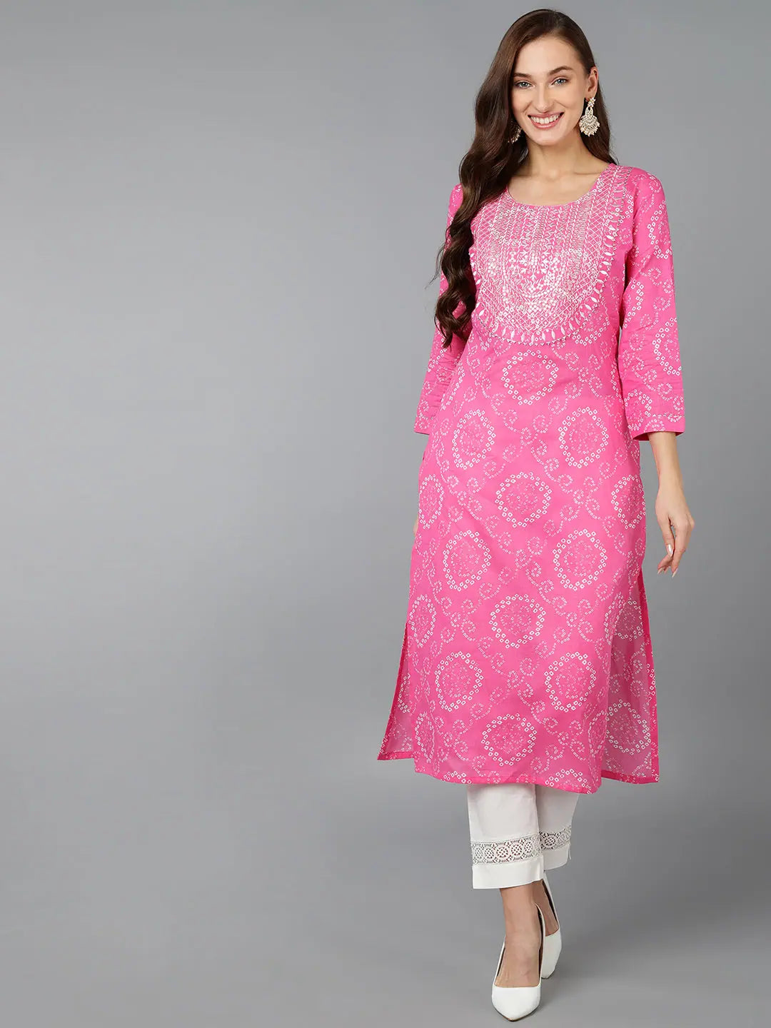 Cotton Embroidered Bandhani Kurti - Indian Kurta Ladies