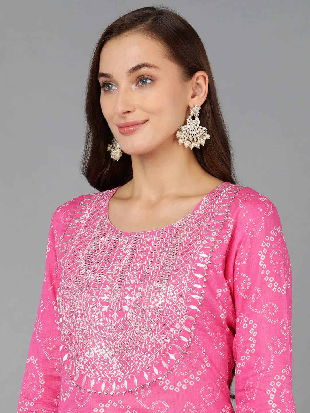 Cotton Embroidered Bandhani Kurti - Indian Kurta Ladies