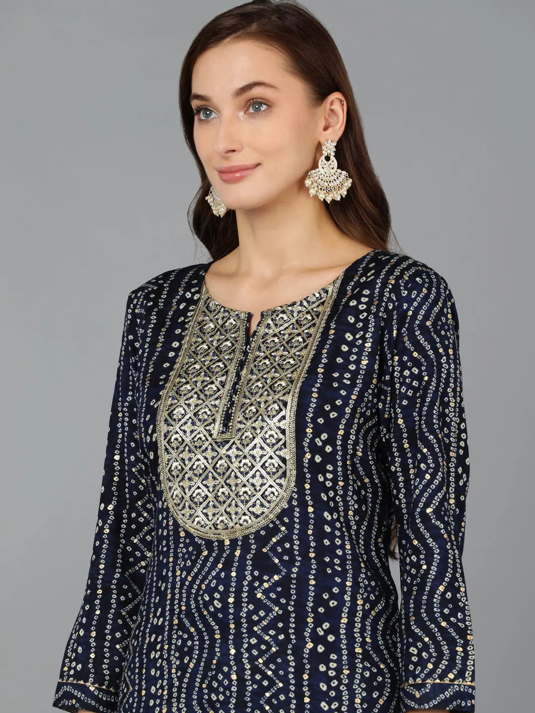 Silk Blend Printed Kurti - Party Wear Indian Kurta for Women