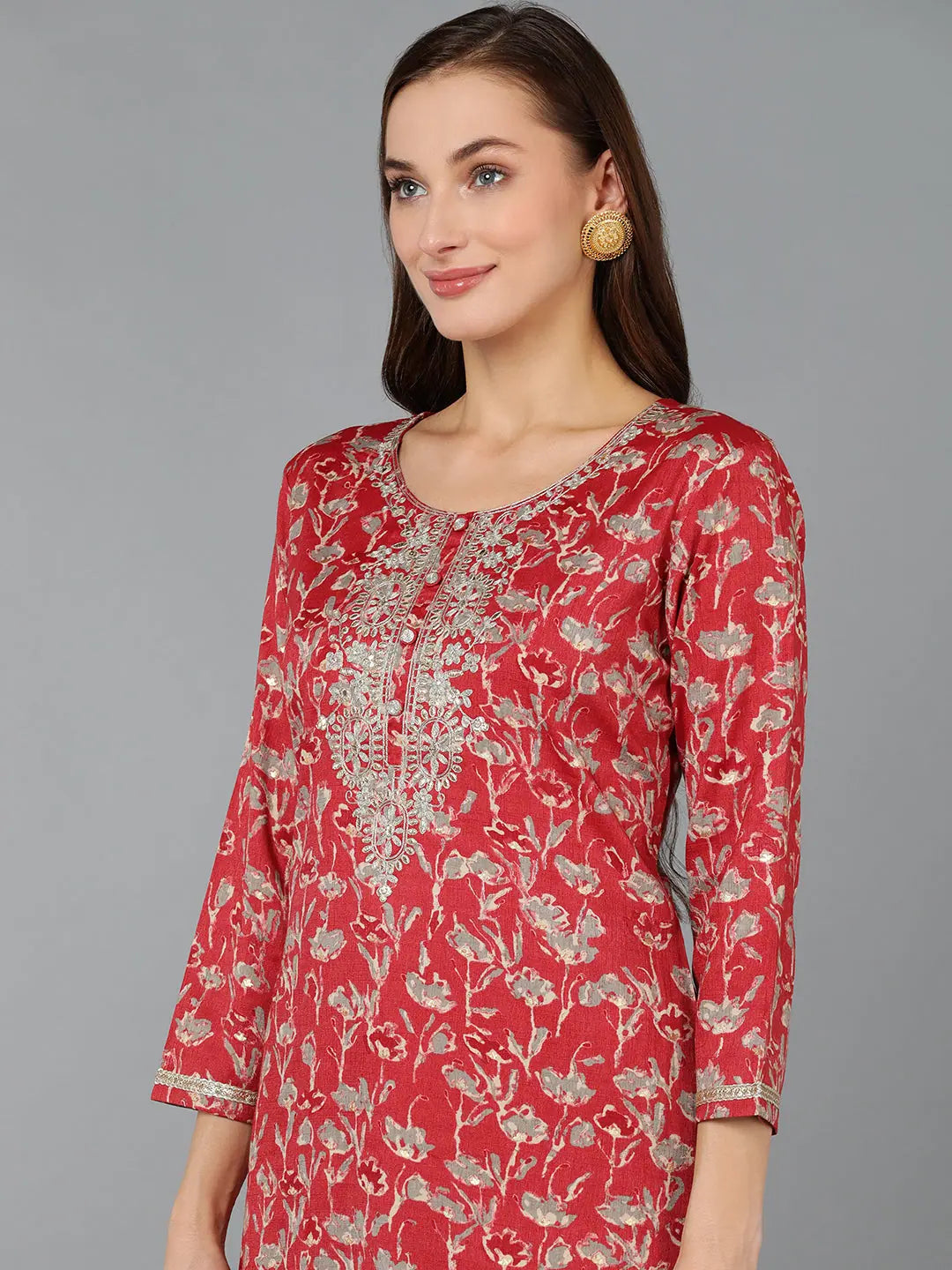 Silk Blend Embroidered Indian Kurta for Women | Ahika Fashion
