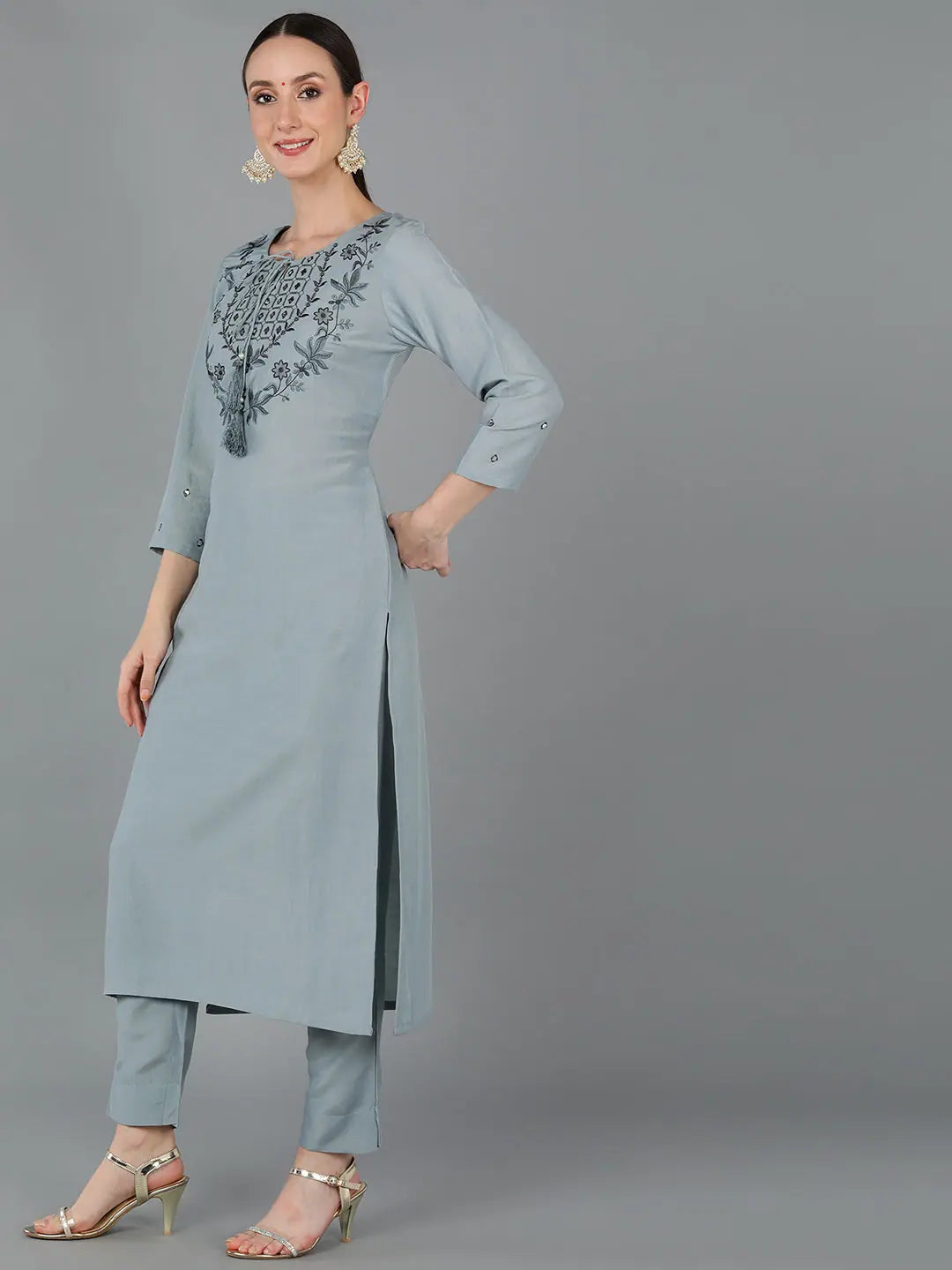Printed Silk Blend Indian Kurta Ladies - Elegant Party Wear