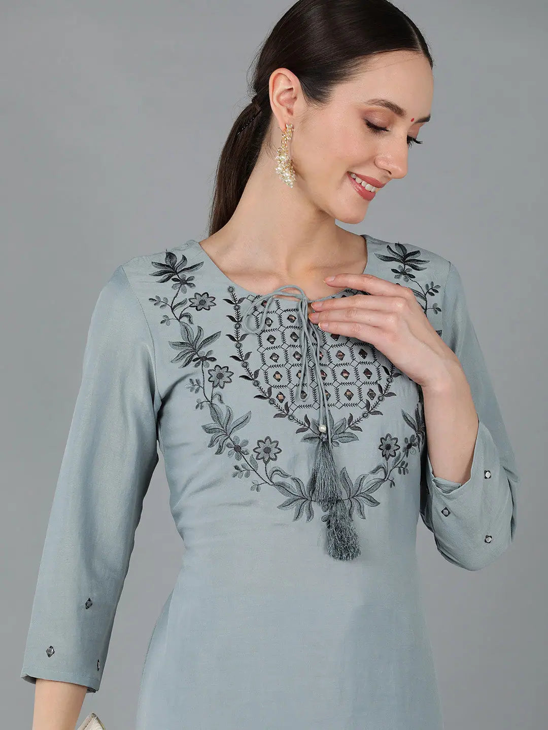 Printed Silk Blend Indian Kurta Ladies - Elegant Party Wear