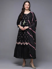 Cotton Black Embroidered Flared Kurta
