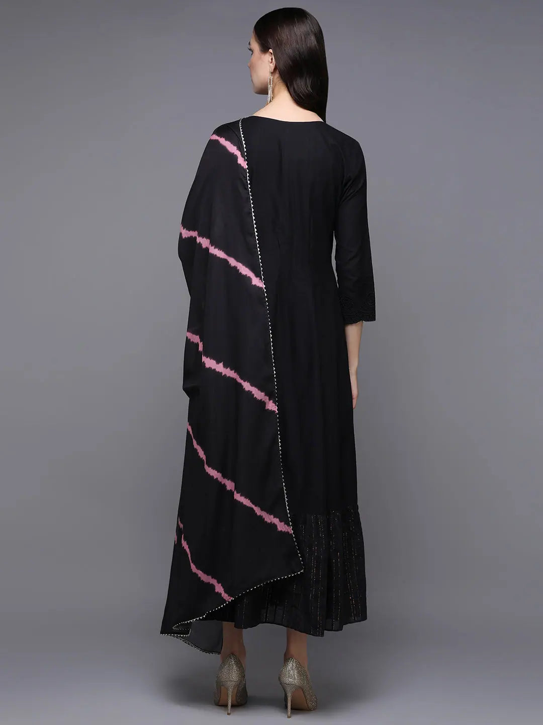 Black Embroidered Flared Indian Kurta for Women | Vaamsi