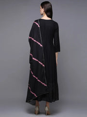 Cotton Black Embroidered Flared Kurta