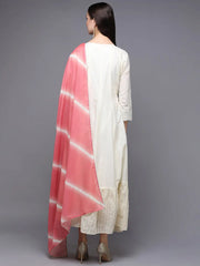 Off White Cotton Embroidered Flared