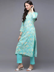 Turquoise Blue Viscose Rayon Floral