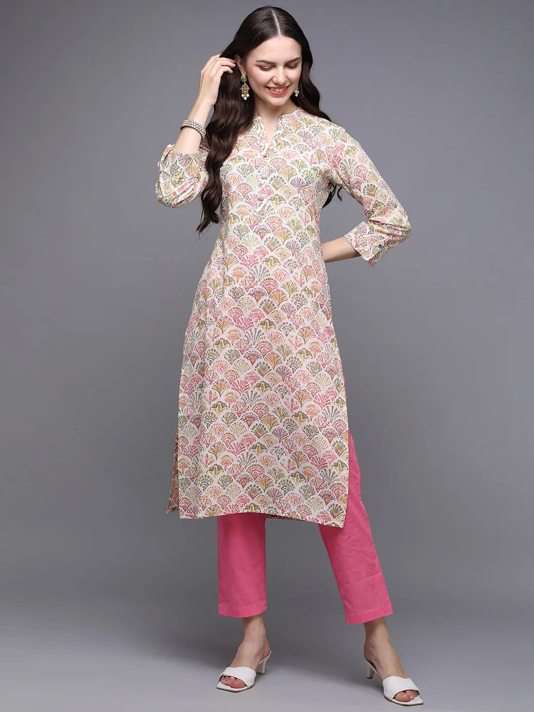 Stylish Abstract Cotton Kurtas - Off White Indian Kurtis