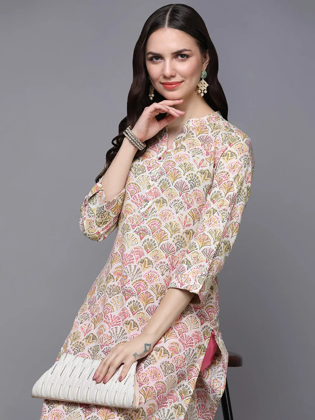 Stylish Abstract Cotton Kurtas - Off White Indian Kurtis