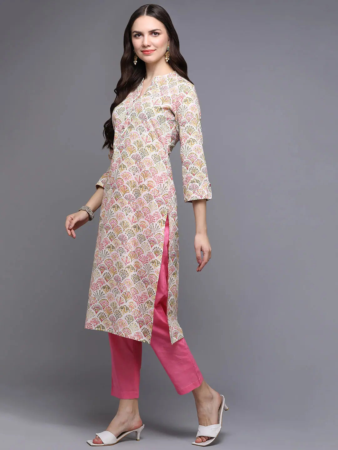 Stylish Abstract Cotton Kurtas - Off White Indian Kurtis