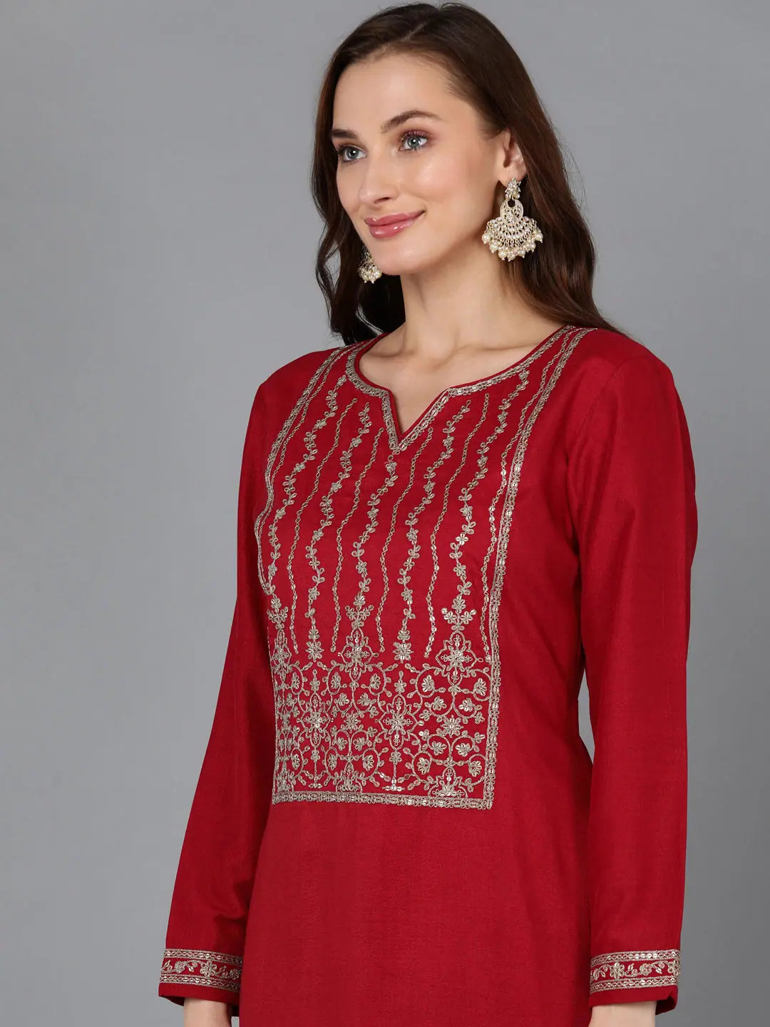 Luxurious Silk Blend Indian Kurtis - Solid Yoke for Ladies