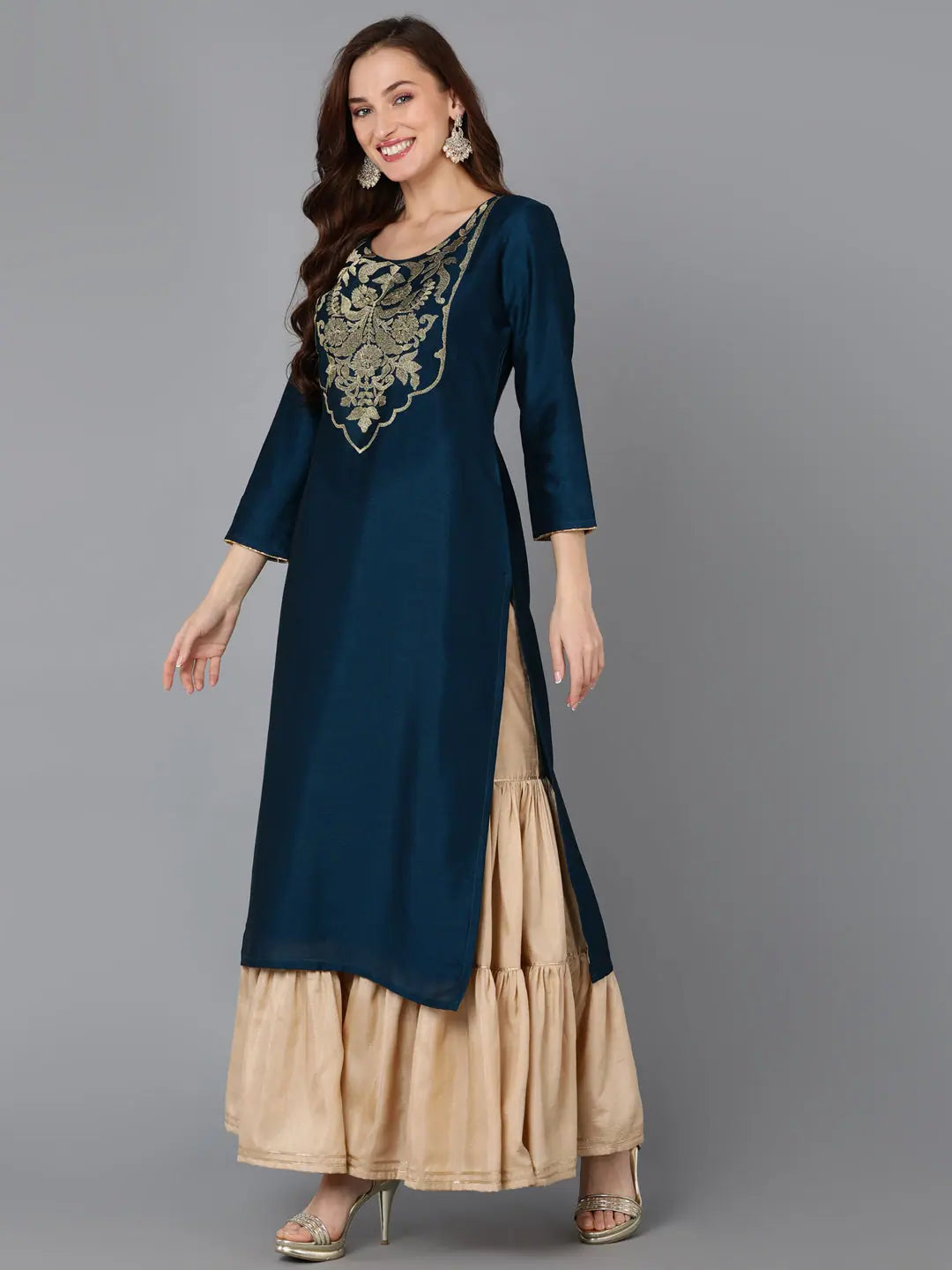 Elegant Silk Blend Indian Kurti - Solid Pattern for Women