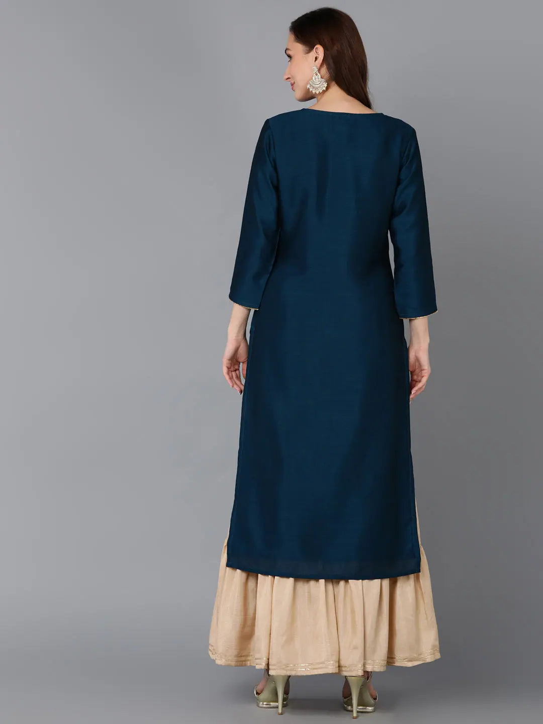 Elegant Silk Blend Indian Kurti - Solid Pattern for Women