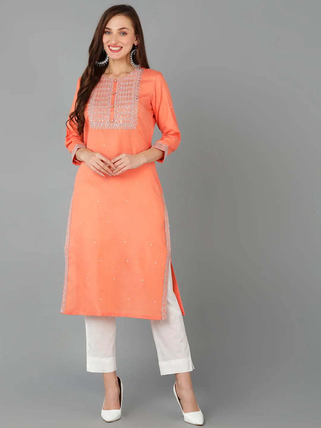Cotton Blend Kurta - Solid Indian Kurti for Women - Ahika