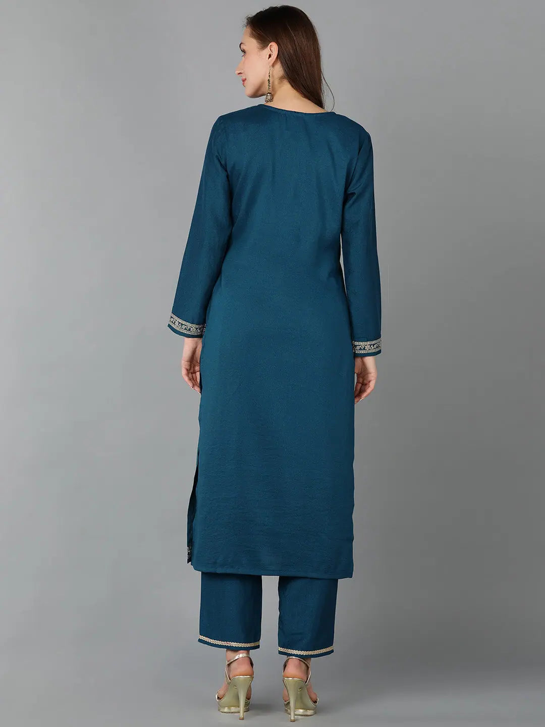 Elegant Solid Silk Blend Yoke Design Indian Kurta - Ahika