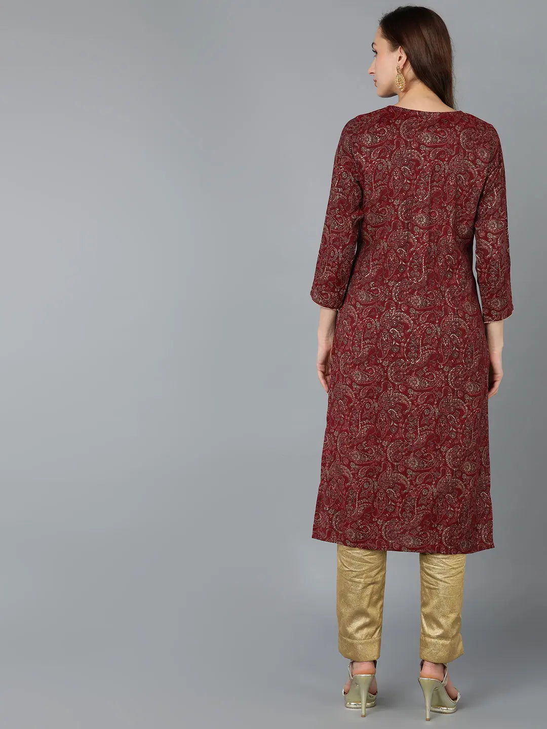 Women's Paisley Printed Silk Blend Indian Kurta - Ahika