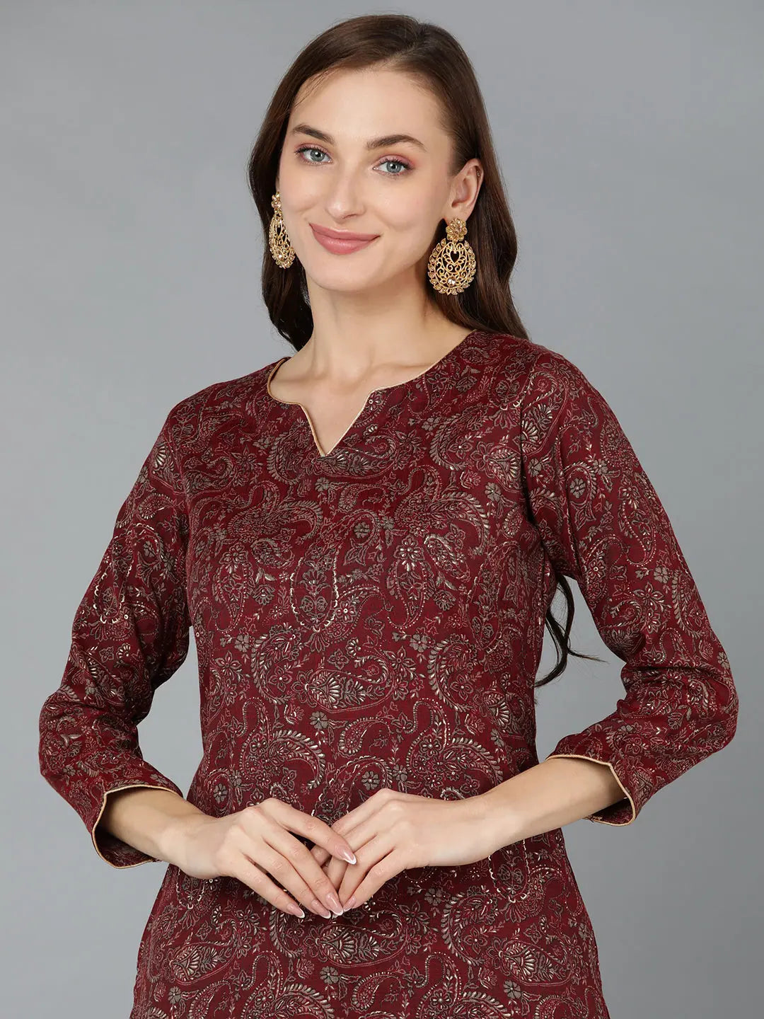 Women's Paisley Printed Silk Blend Indian Kurta - Ahika