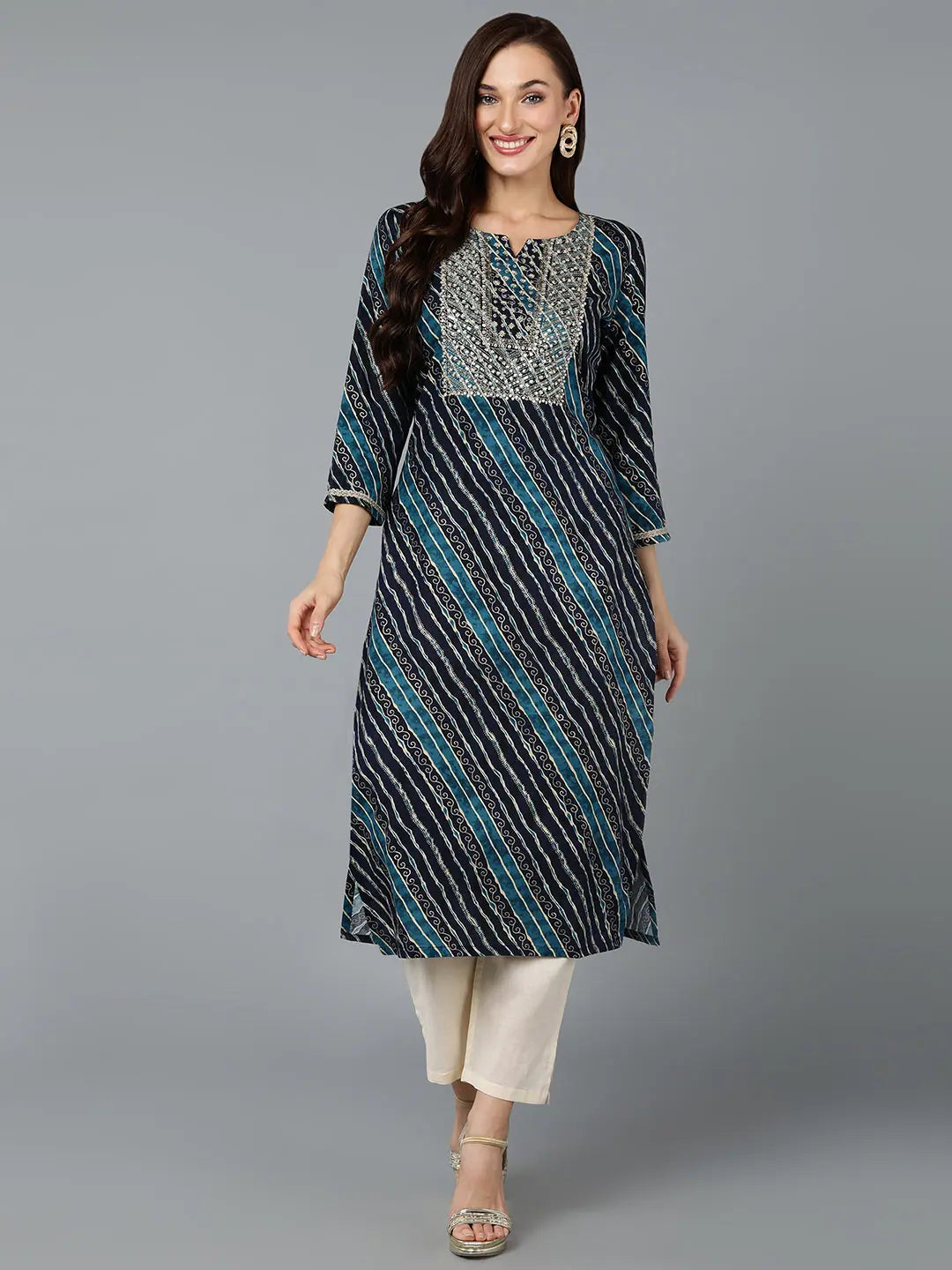 Viscose Rayon Navy Blue Printed-VCK9259