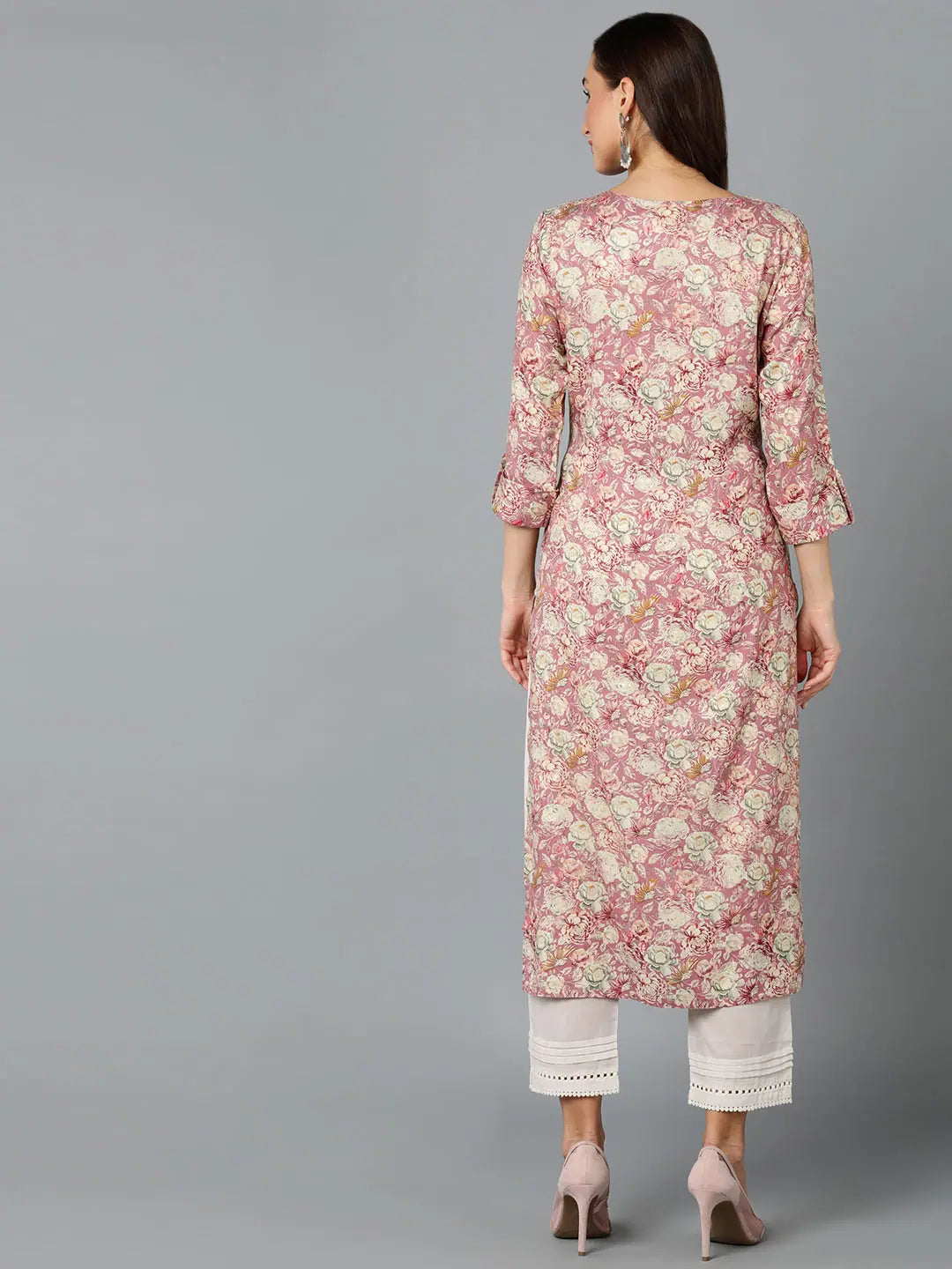 Pink Viscose Rayon Indian Kurta for Women - Printed Kurtis