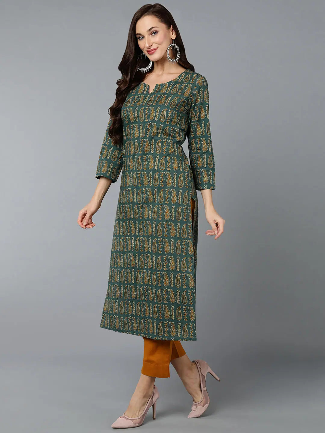 Cotton Green Paisley Print Kurta - Stylish Indian Kurtis