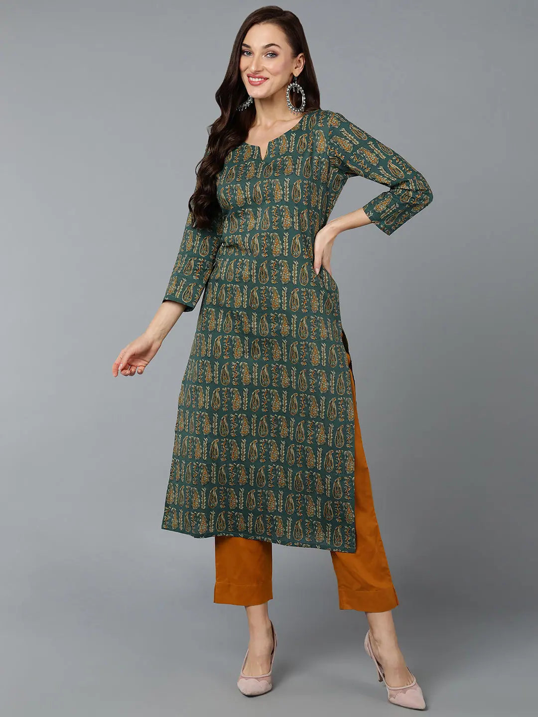 Cotton Green Paisley Print Kurta - Stylish Indian Kurtis
