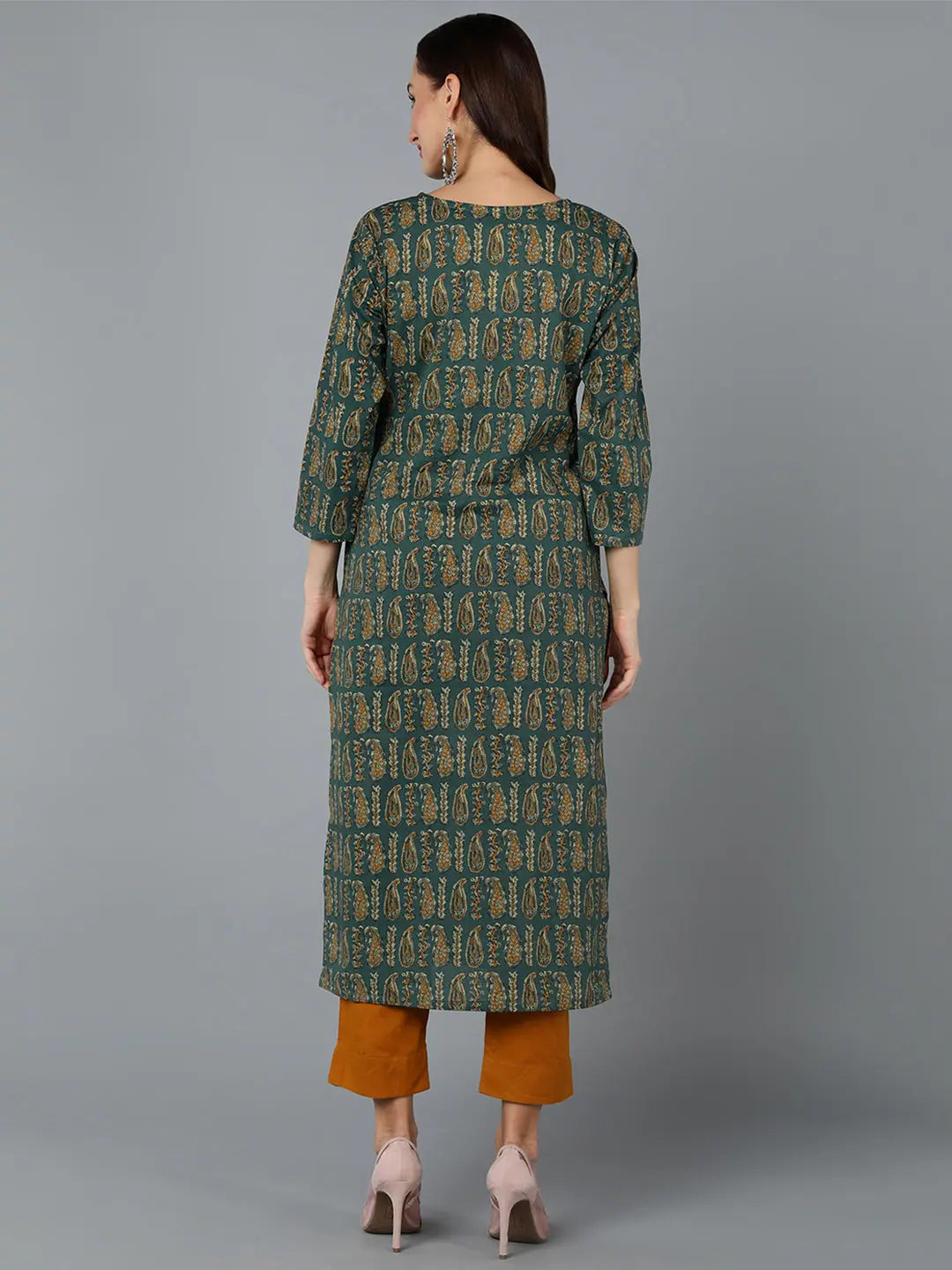 Cotton Green Paisley Print Kurta - Stylish Indian Kurtis