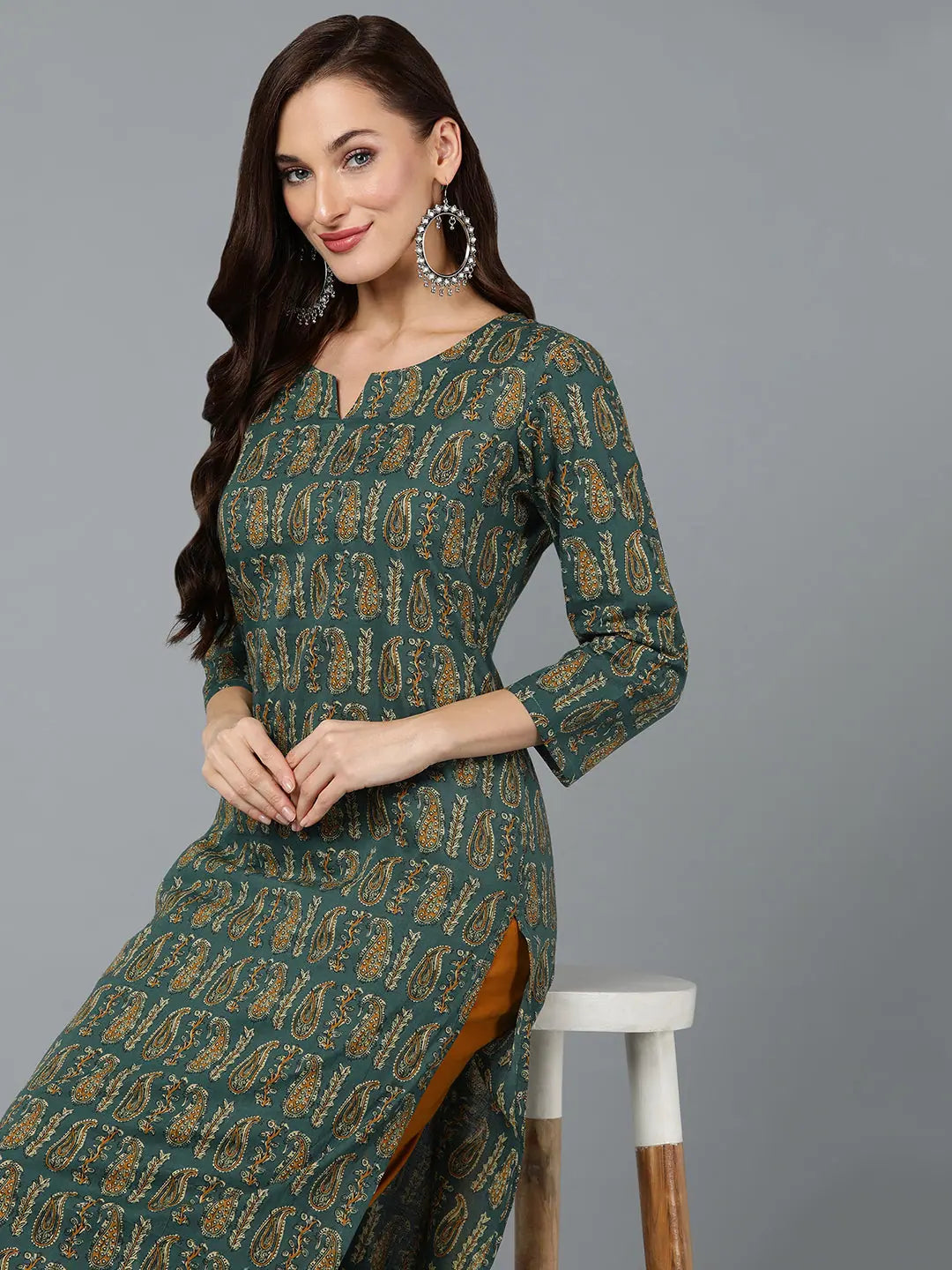 Cotton Green Paisley Print Kurta - Stylish Indian Kurtis