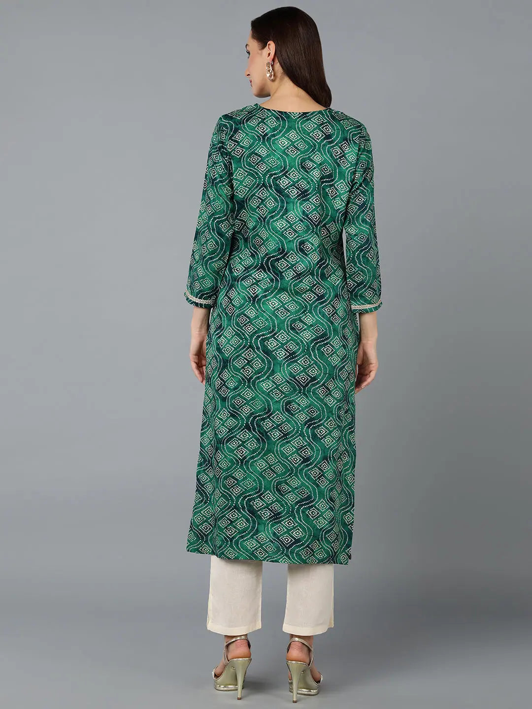 Green Bandhani Print Indian Kurta in Viscose Rayon Fabric