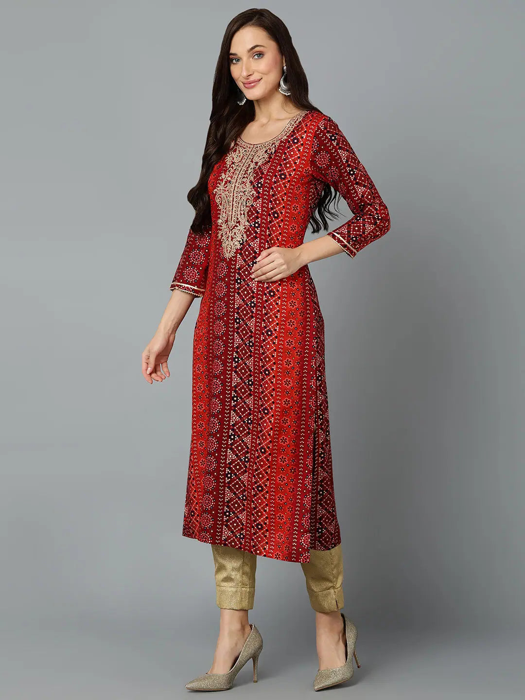 Maroon Printed Viscose Rayon Indian Kurti for Everyday Style