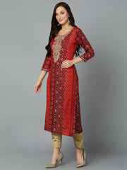 Viscose Rayon Maroon Printed Straight