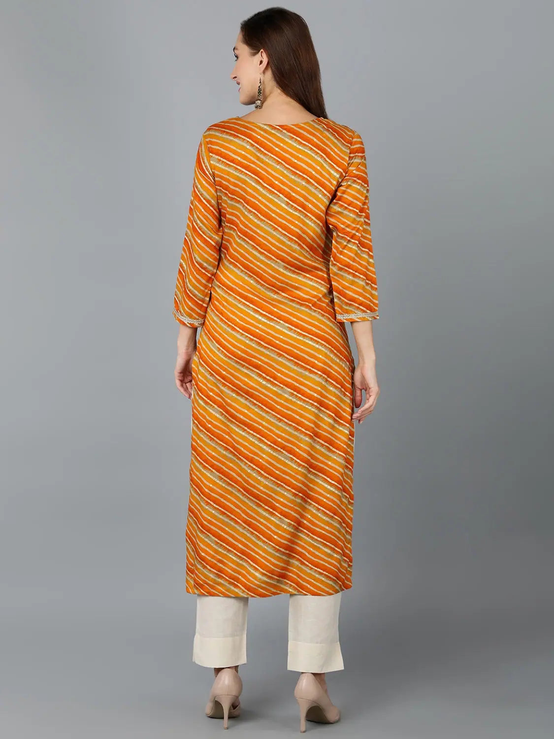 Golden Yellow Embroidered Indian Kurtis - Cotton Blend Style