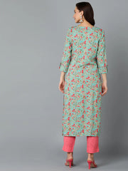 Viscose Rayon Turquoise Floral Printed