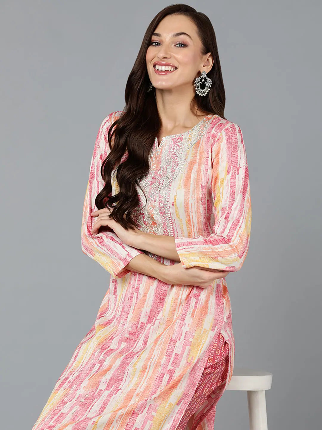 Multicolor Viscose Rayon Embroidered Indian Kurtis Collection