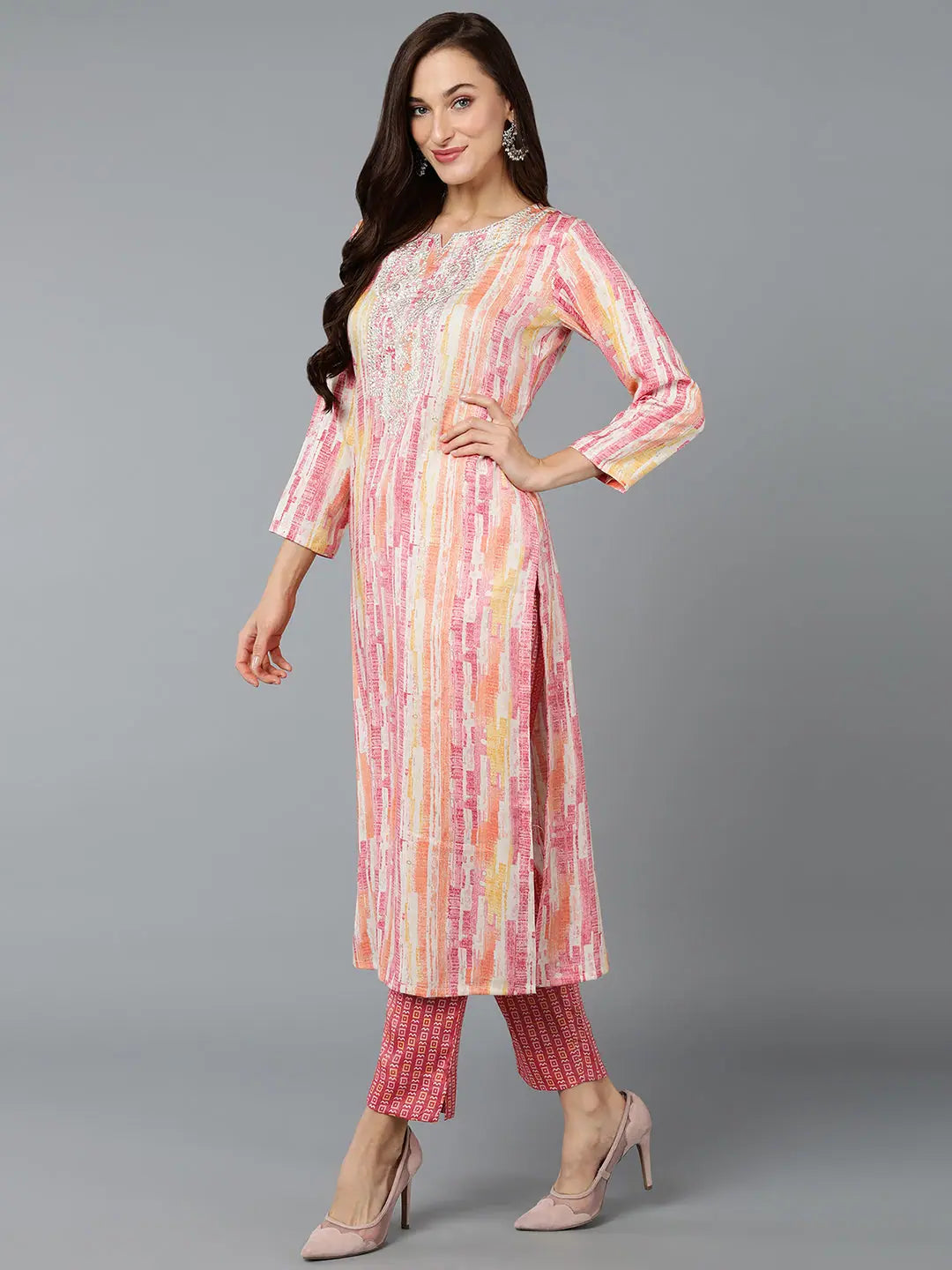 Multicolor Viscose Rayon Embroidered Indian Kurtis Collection