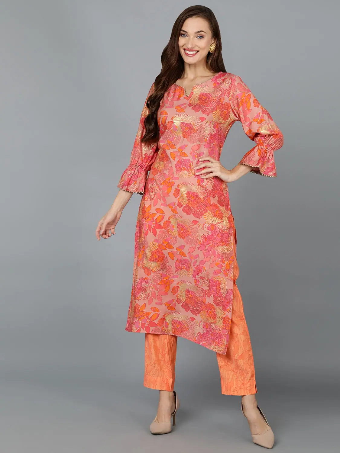 Women's Silk Blend Floral Indian Kurtis - Ahika Fancy Kurtas