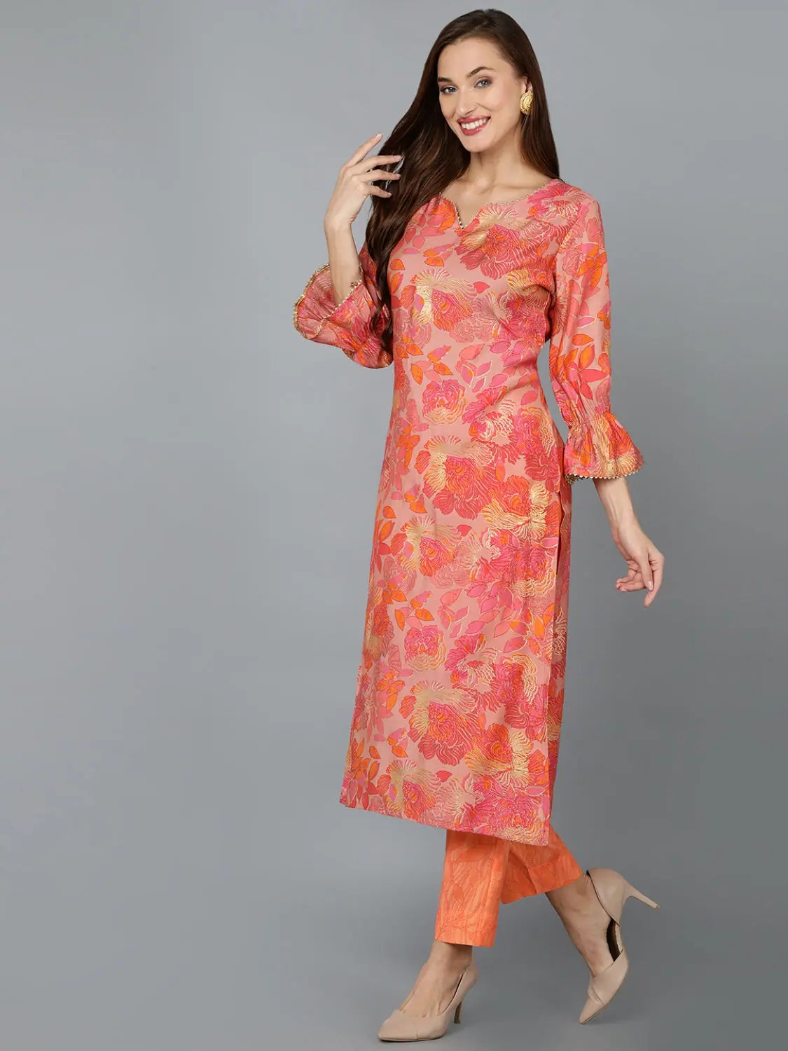 Women's Silk Blend Floral Indian Kurtis - Ahika Fancy Kurtas