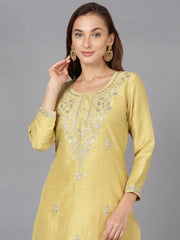 Banana Yellow Silk Blend Embroidered-VCK9178