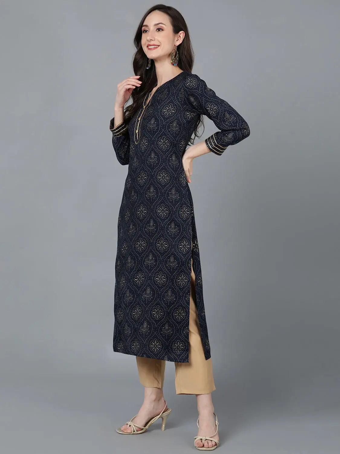 Silk Blend Printed Kurta - Elegant Indian Kurti for Women