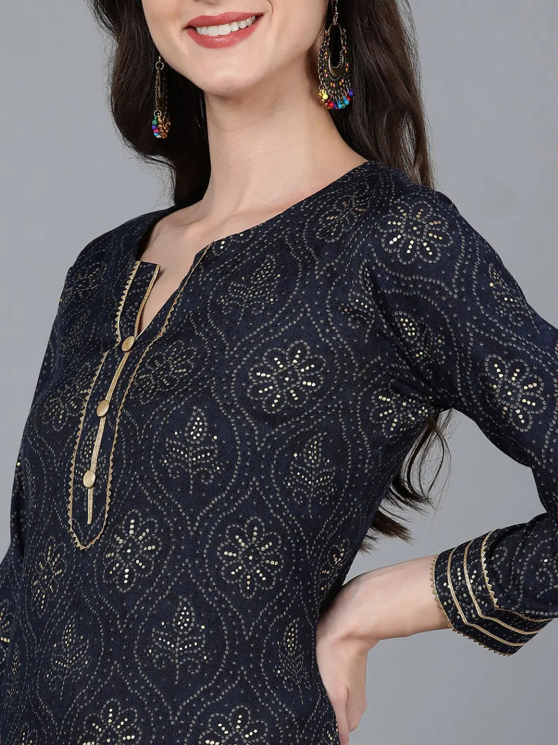 Silk Blend Printed Kurta - Elegant Indian Kurti for Women